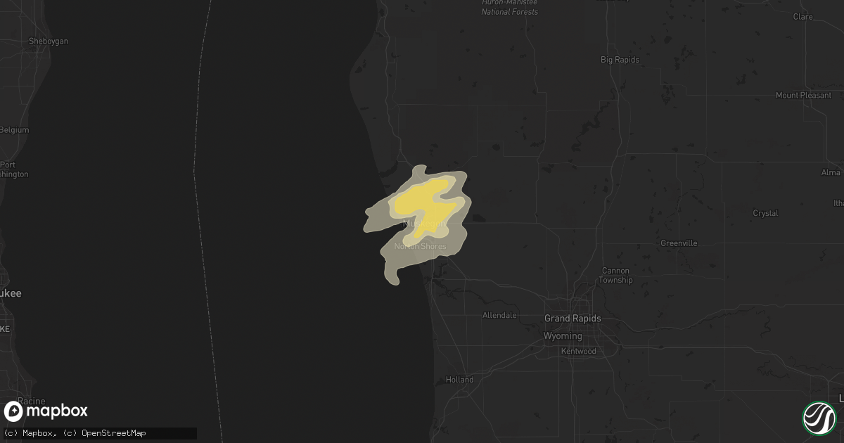 Hail map in Muskegon, MI on September 4, 2014