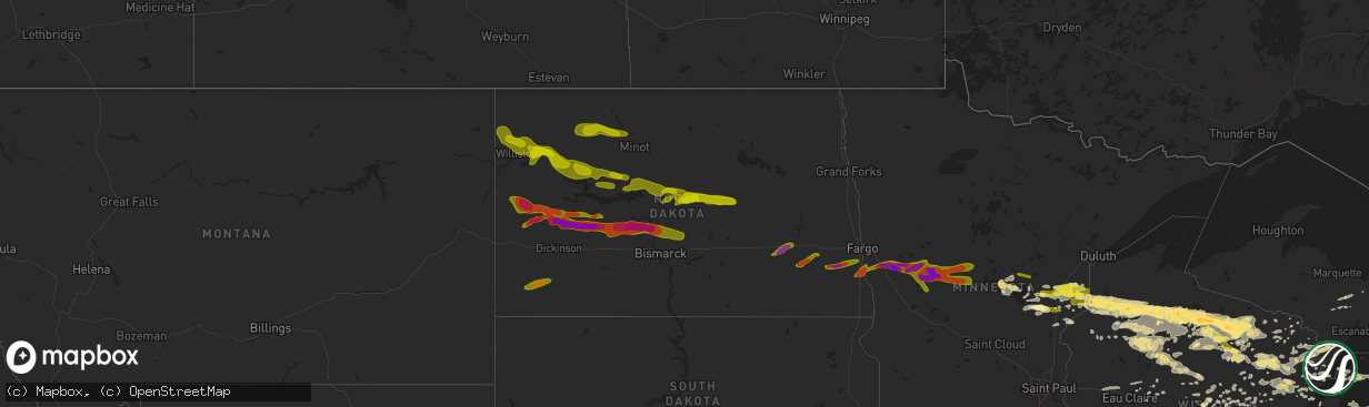 Hail map in North Dakota on September 4, 2014