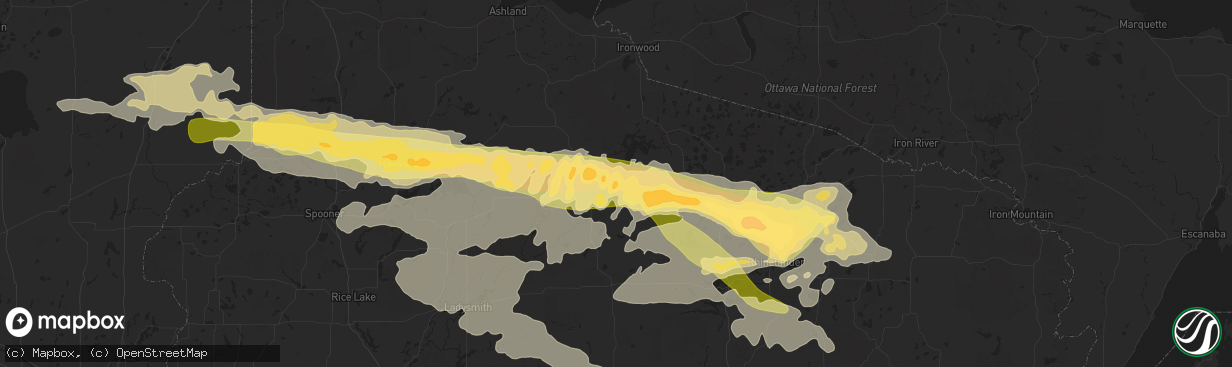 Hail map in Park Falls, WI on September 4, 2014