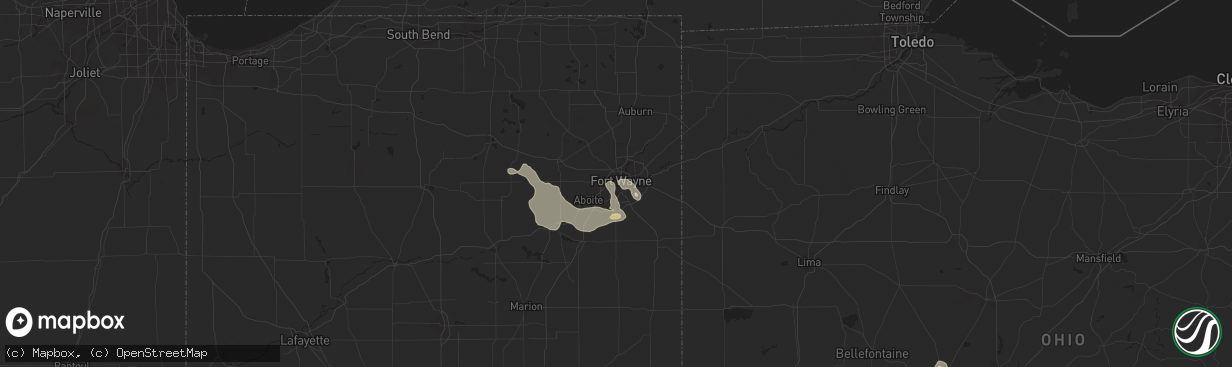 Hail map in Fort Wayne, IN on September 4, 2015