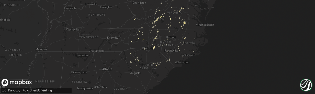 Hail map in North Carolina on September 4, 2015