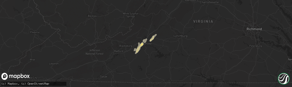 Hail map in Roanoke, VA on September 4, 2015