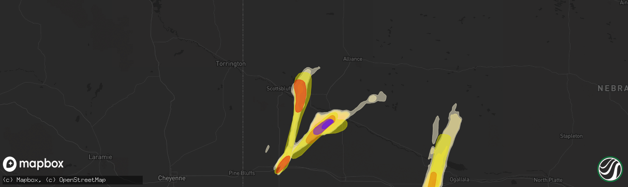 Hail map in Bayard, NE on September 4, 2016