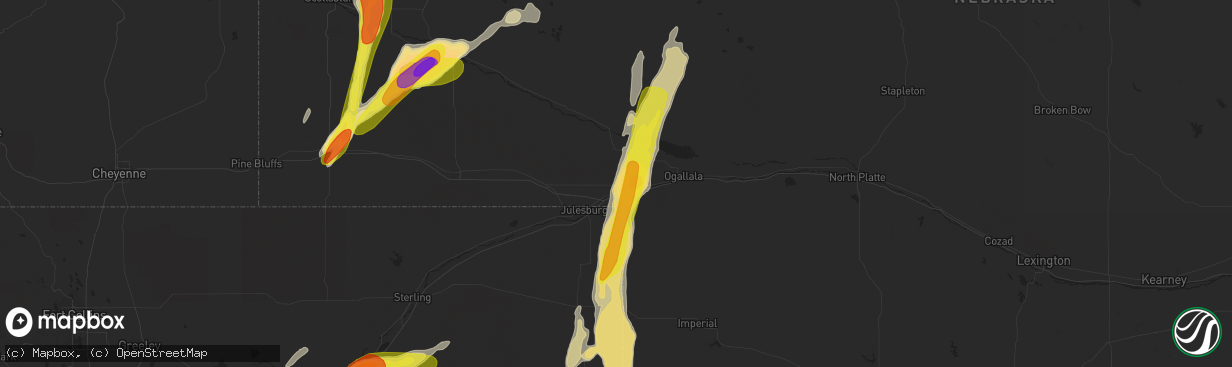 Hail map in Big Springs, NE on September 4, 2016