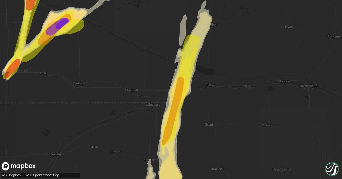 Hail map in Big Springs, NE on September 4, 2016