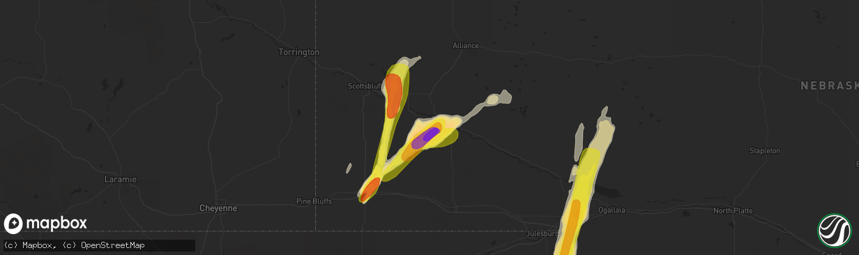 Hail map in Bridgeport, NE on September 4, 2016