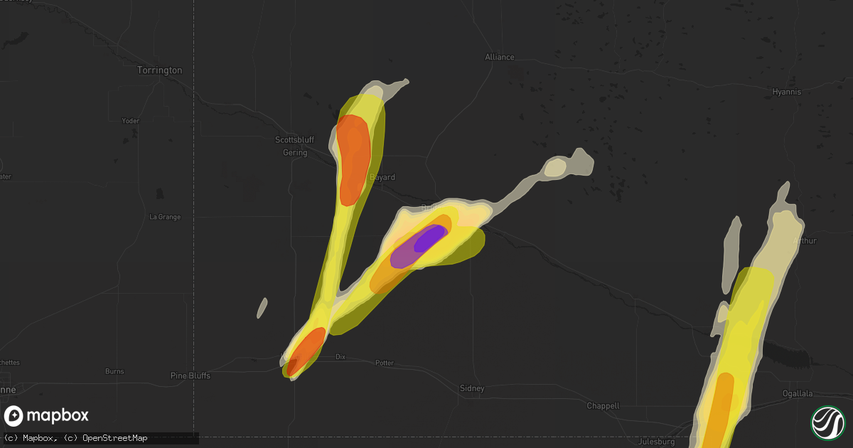 Hail map in Bridgeport, NE on September 4, 2016