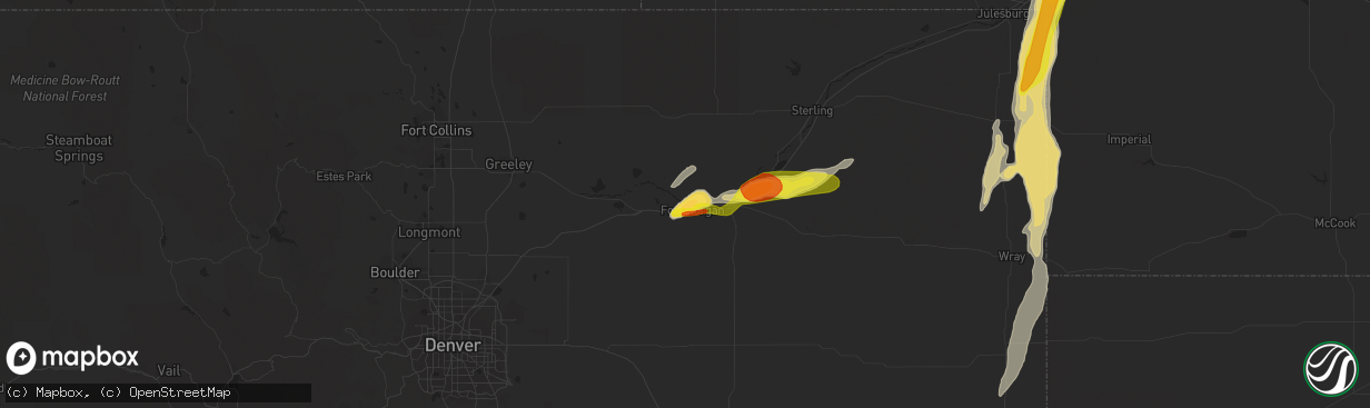 Hail map in Log Lane Village, CO on September 4, 2016