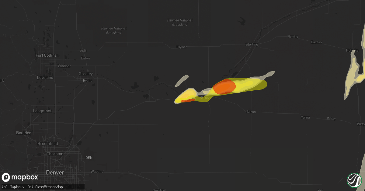 Hail map in Log Lane Village, CO on September 4, 2016