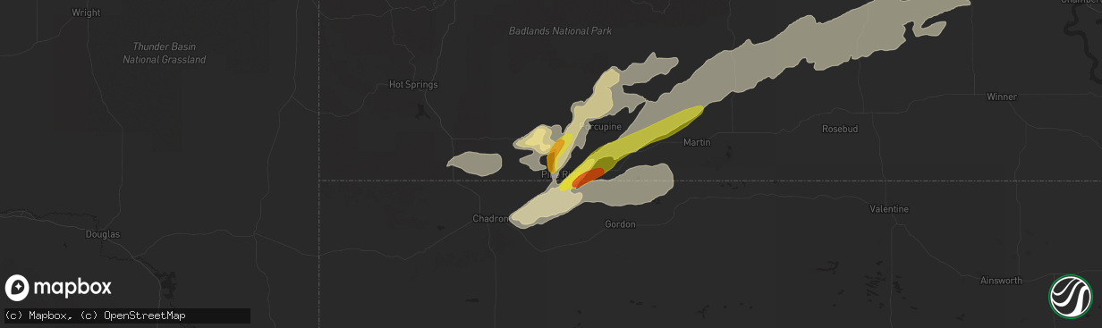 Hail map in Pine Ridge, SD on September 4, 2016