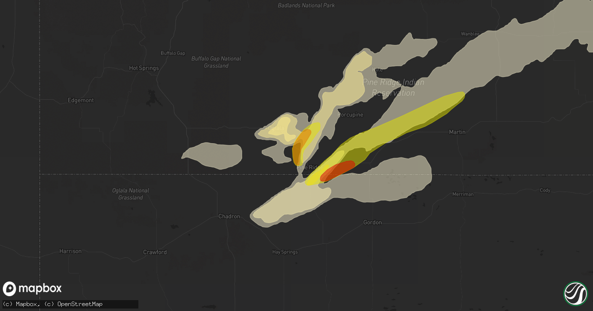Hail map in Pine Ridge, SD on September 4, 2016
