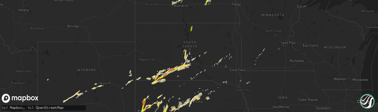 Hail map in South Dakota on September 4, 2016