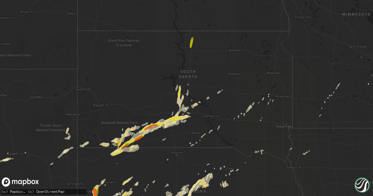 Hail map in South Dakota on September 4, 2016