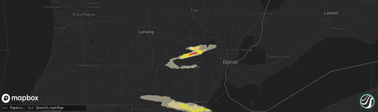 Hail map in Whitmore Lake, MI on September 4, 2017