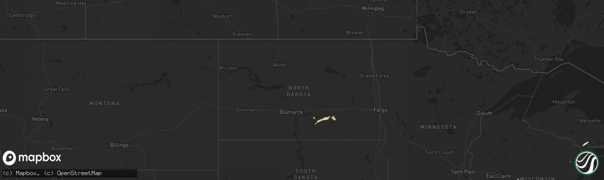 Hail map in North Dakota on September 4, 2018