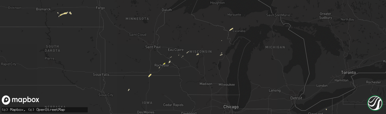 Hail map in Wisconsin on September 4, 2018