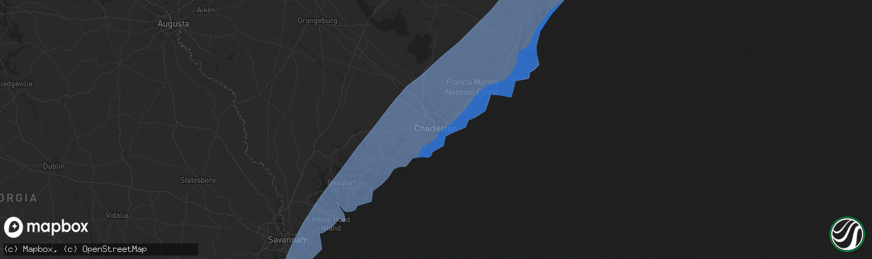 Hail map in Charleston, SC on September 4, 2019