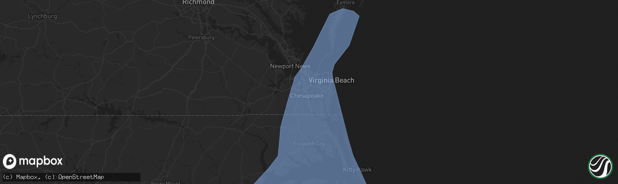 Hail map in Chesapeake, VA on September 4, 2019