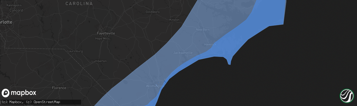 Hail map in Jacksonville, NC on September 4, 2019