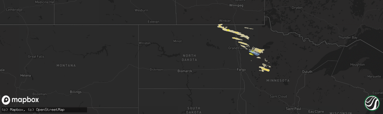 Hail map in North Dakota on September 4, 2019