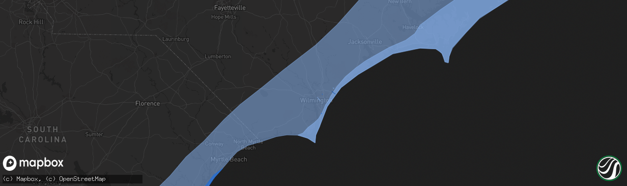 Hail map in Wilmington, NC on September 4, 2019