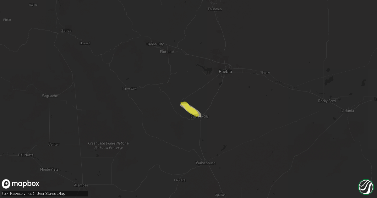 Hail map in Beulah, CO on September 4, 2021