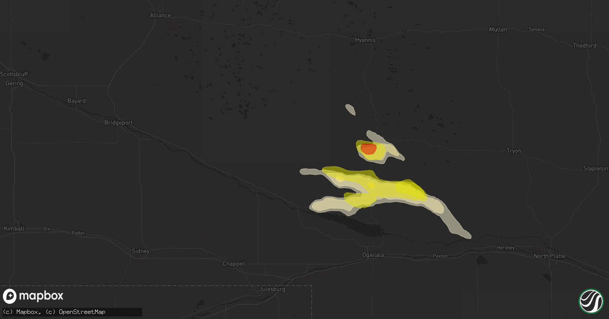 Hail map in Lewellen, NE on September 4, 2021