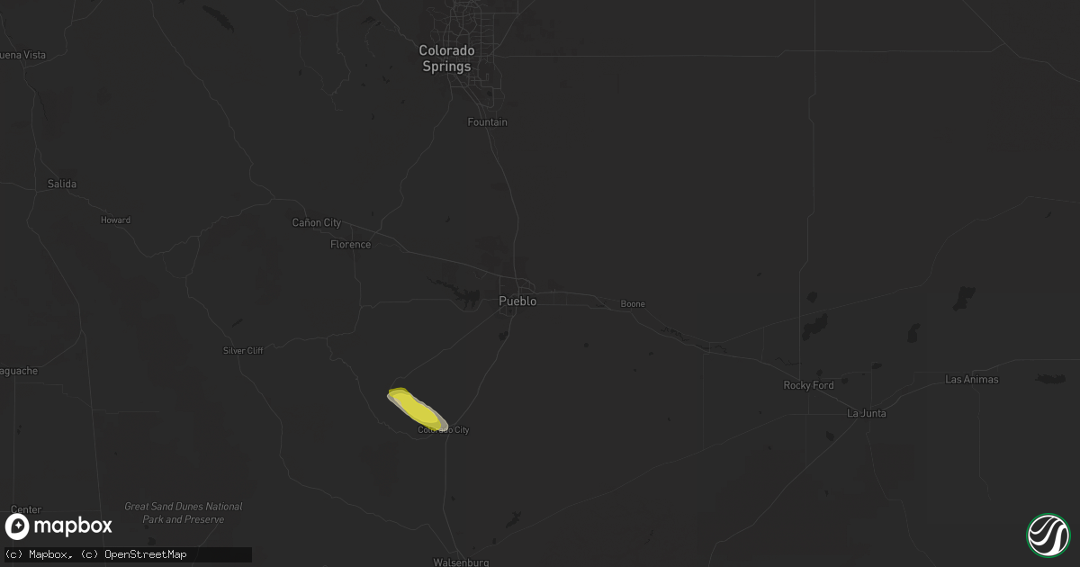 Hail map in Pueblo, CO on September 4, 2021
