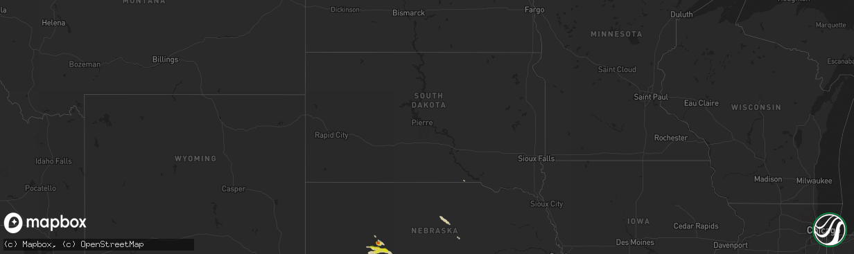 Hail map in South Dakota on September 4, 2021