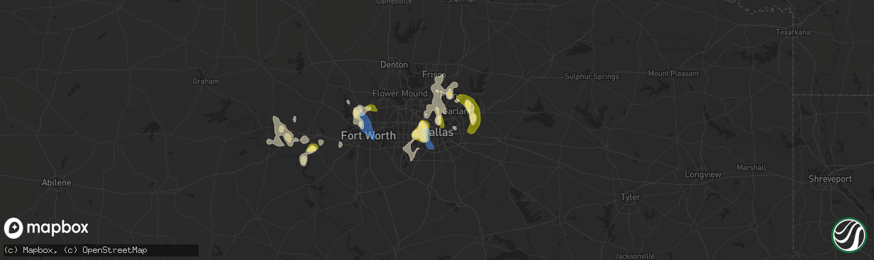 Hail map in Dallas, TX on September 4, 2022