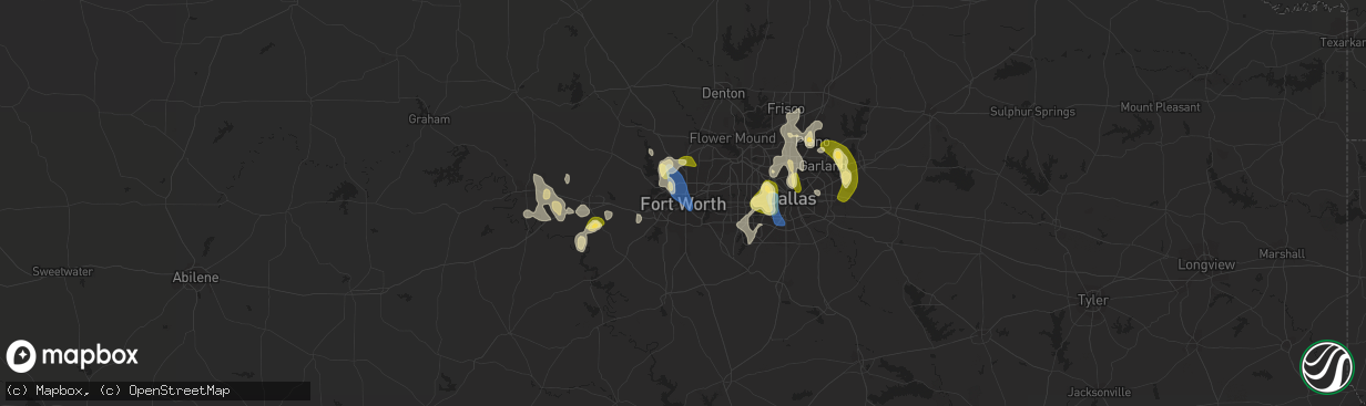Hail map in Fort Worth, TX on September 4, 2022