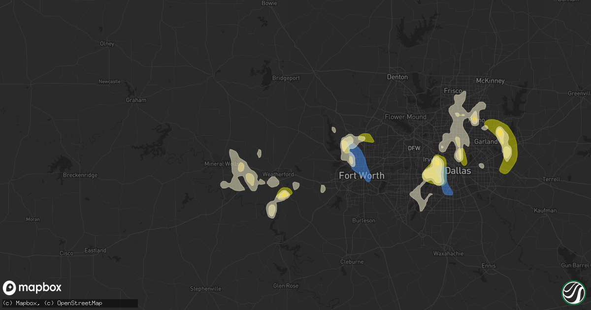 Hail map in Weatherford, TX on September 4, 2022