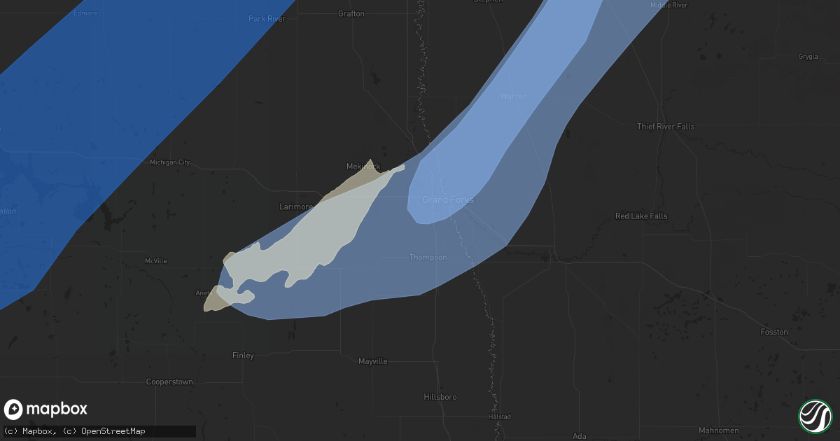 Hail map in Grand Forks, ND on September 4, 2023
