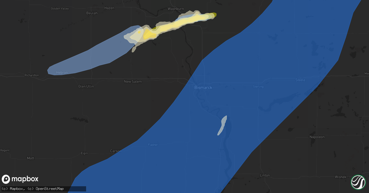 Hail map in Mandan, ND on September 4, 2023