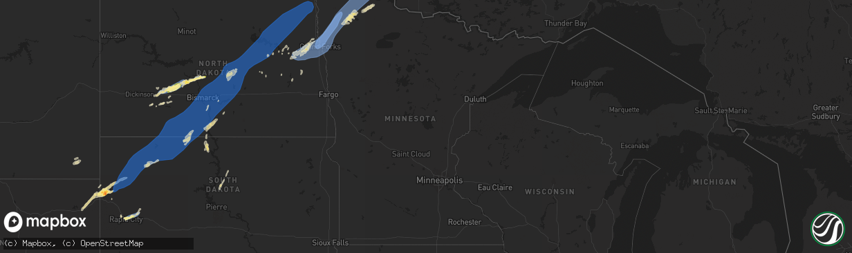 Hail map in Minnesota on September 4, 2023