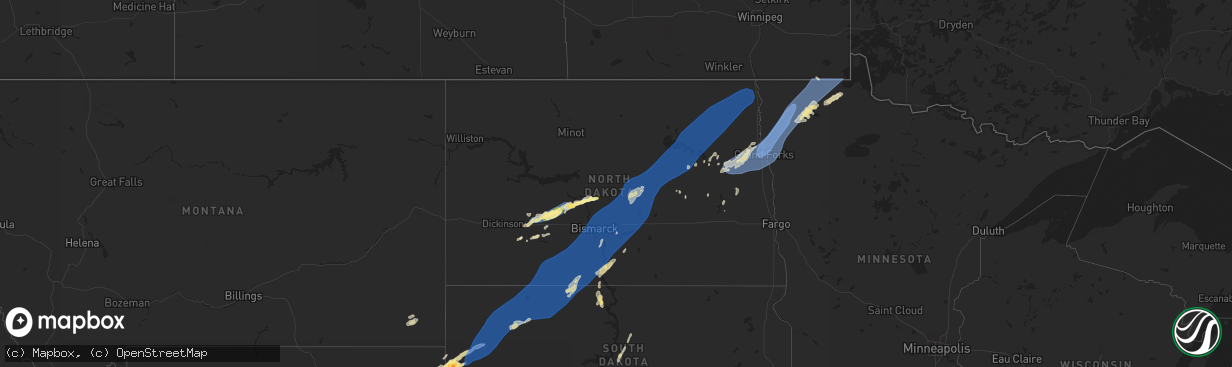 Hail map in North Dakota on September 4, 2023