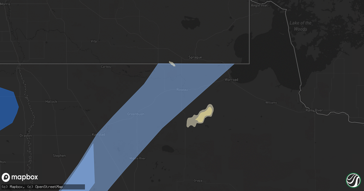 Hail map in Roseau, MN on September 4, 2023
