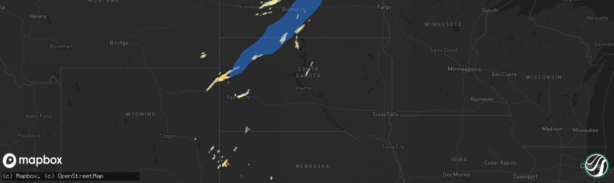 Hail map in South Dakota on September 4, 2023