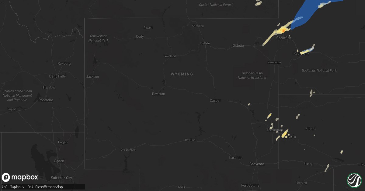 Hail map in Wyoming on September 4, 2023