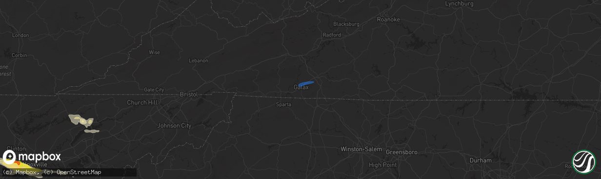 Hail map in Galax, VA on September 4, 2025