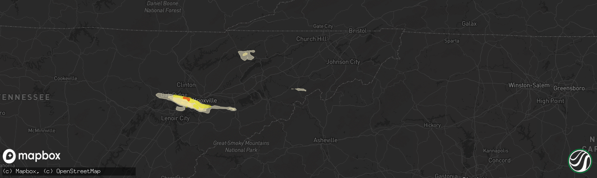 Hail map in Greeneville, TN on September 4, 2025