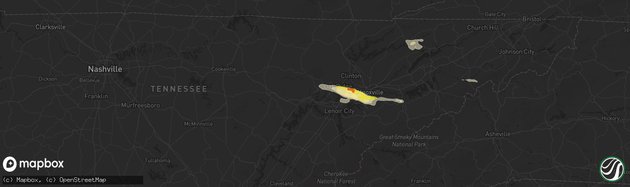 Hail map in Harriman, TN on September 4, 2025