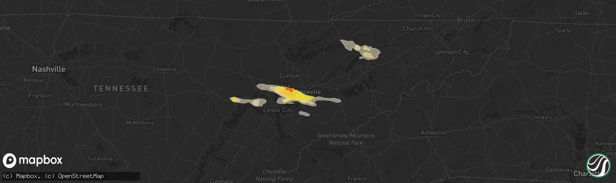 Hail map in Knoxville, TN on September 4, 2025