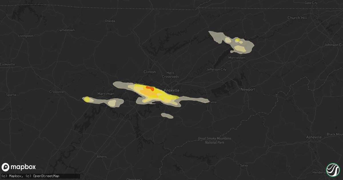 Hail map in Knoxville, TN on September 4, 2025