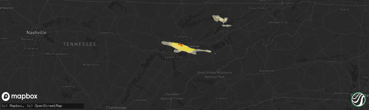 Hail map in Louisville, TN on September 4, 2025