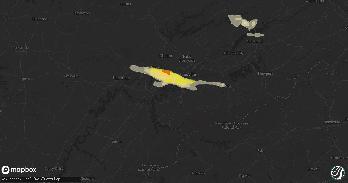 Hail map in Louisville, TN on September 4, 2025