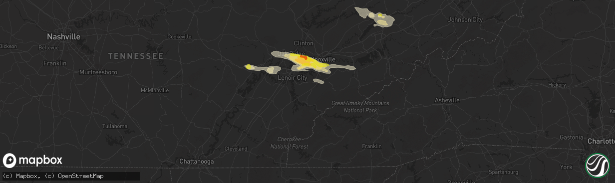 Hail map in Maryville, TN on September 4, 2025