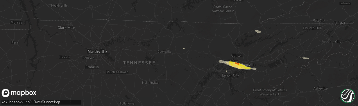 Hail map in Monterey, TN on September 4, 2025
