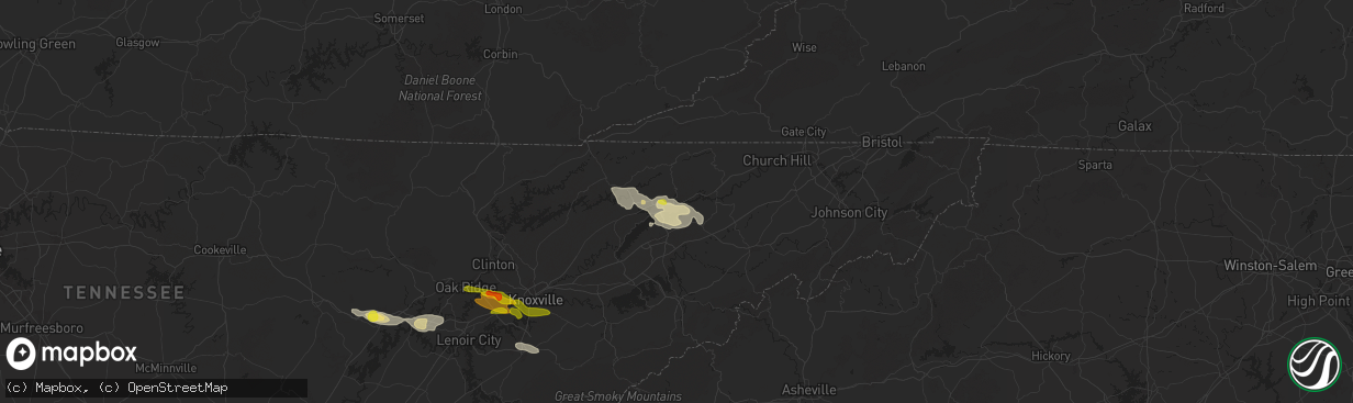 Hail map in Mooresburg, TN on September 4, 2025