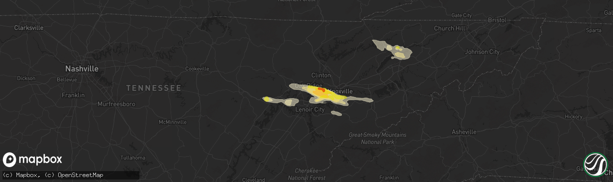 Hail map in Oak Ridge, TN on September 4, 2025